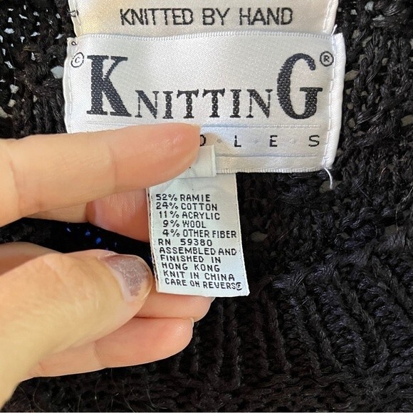 Knitting Needles Knitted By Hand Wool and Cotton Blend Crewneck Vintage Sweater - Picture 8 of 11